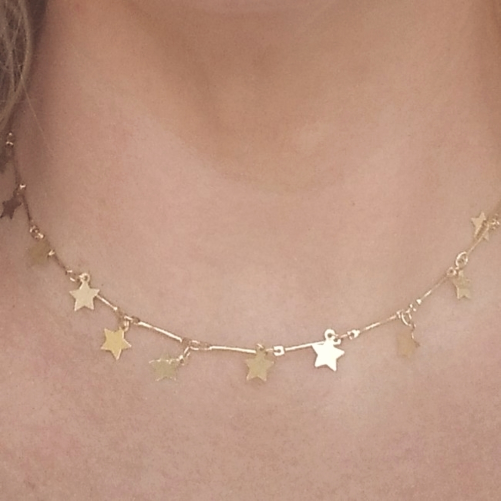 Gold Plated Star Coker Necklace with Extension Chain